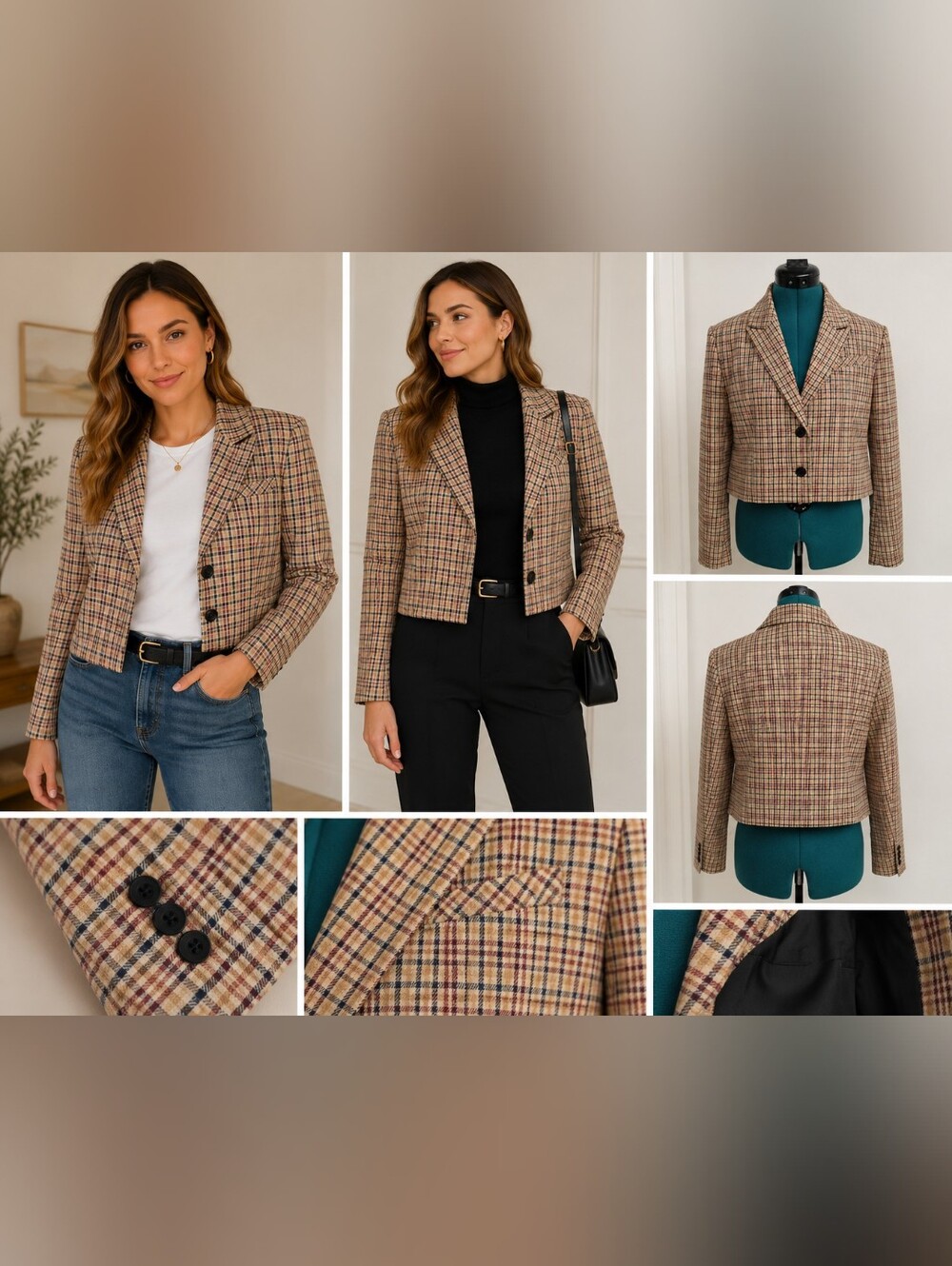 1.STATE Plaid Cropped Blazer Jacket Size 6 NWOT Business Casual Preppy